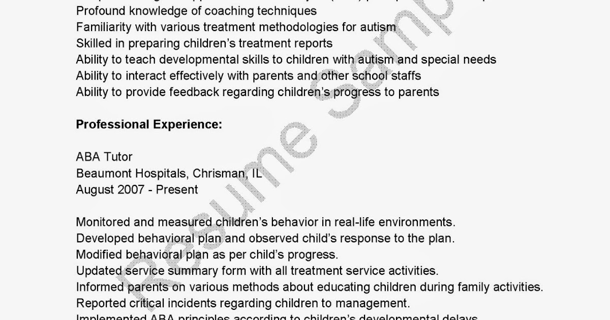 Autistic teacher resume